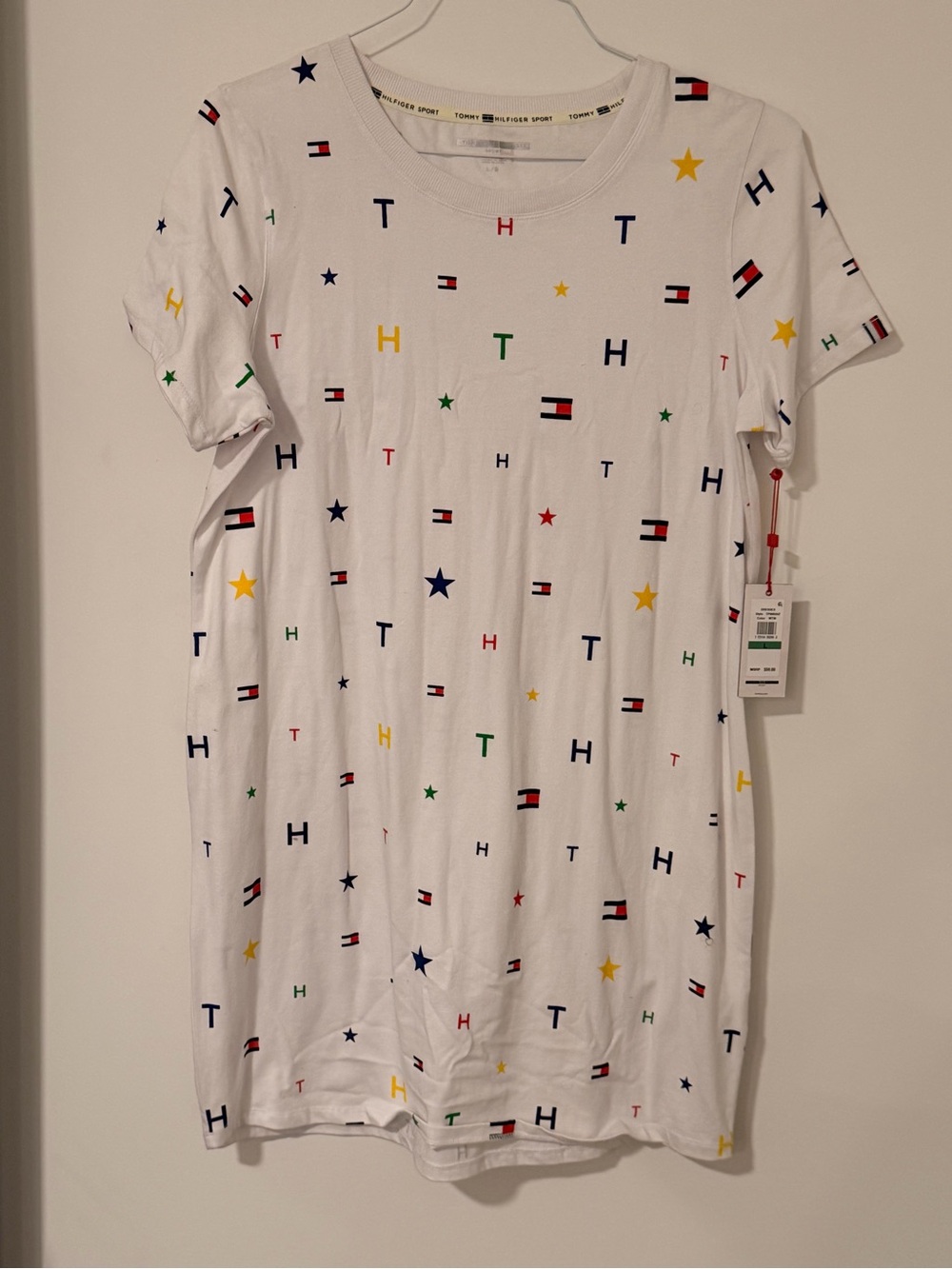 Tommy Hilfiger White Multicolor Logo & Star Short Sleeve dress